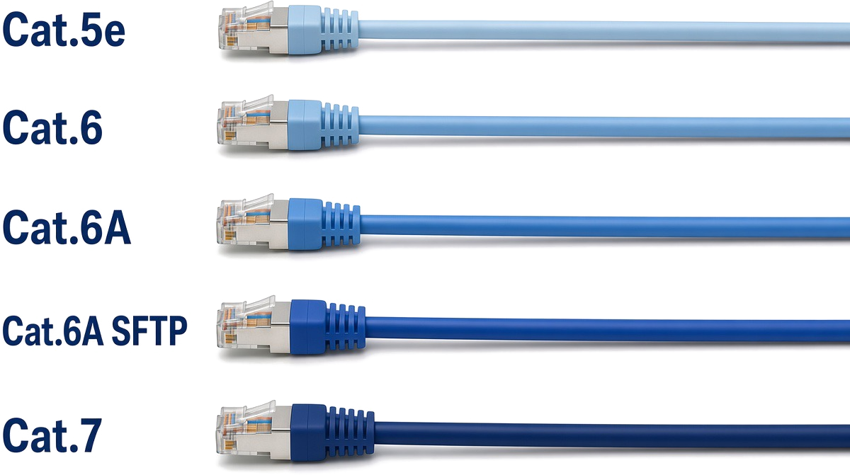 Overzicht van UTP-kabelcategorieën: Cat5e, Cat6, Cat6a, Cat6a SFTP en Cat7