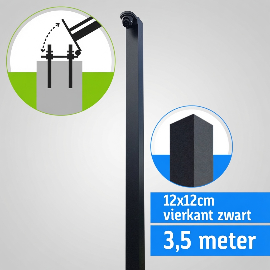 Camera mast 3,5 meter, vierkant zwart